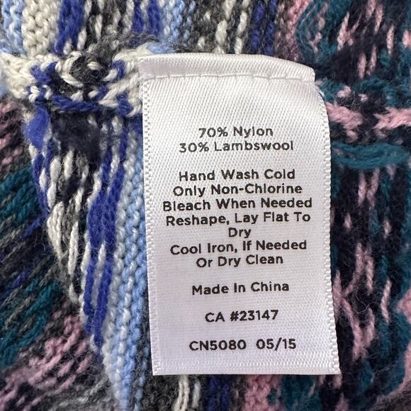 Talbots Gray and Pink Fair Isle Crew Neck Lambswool Blend Sweater Size MP - Picture 4 of 6